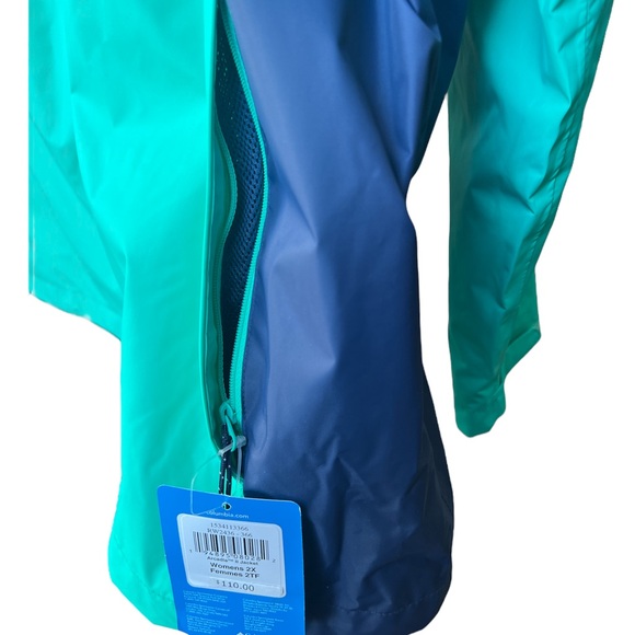 Columbia Arcadia II Plus Size Emerald and Midnight Blue Jacket | 2XL Raincoat - Picture 12 of 15